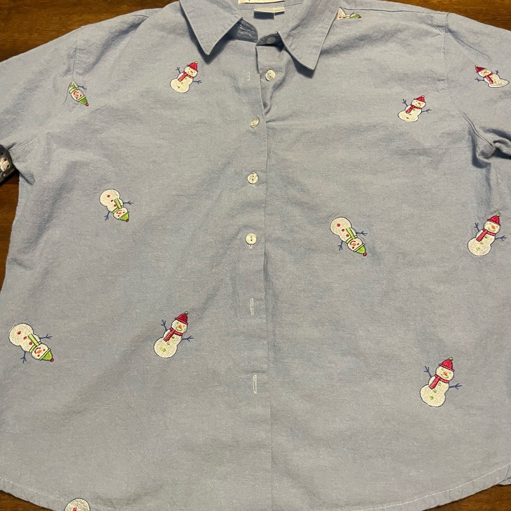 Casey Coleman Embroidered Shirt Medium Christmas Snowman Vintage 90s
